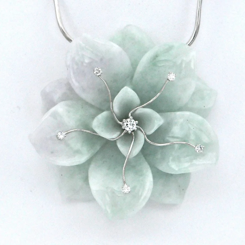 sparkling crystal necklaces for women -Hand Carved Jadeite Jade Flower and Diamonds Necklace