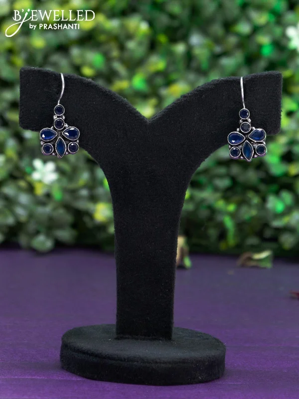 trendy gold earrings for women -Oxidised hanging type earring with sapphire stones