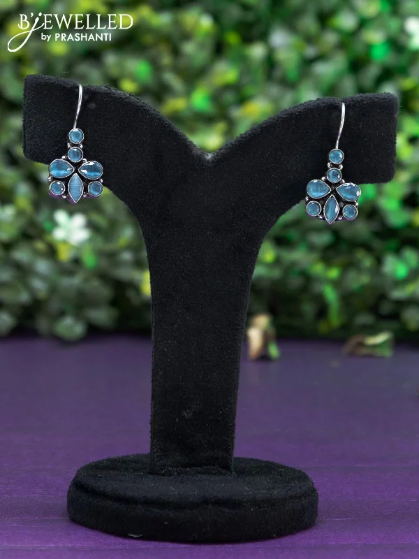 women’s sparkling earrings -Oxidised hanging type earring with ice blue stones