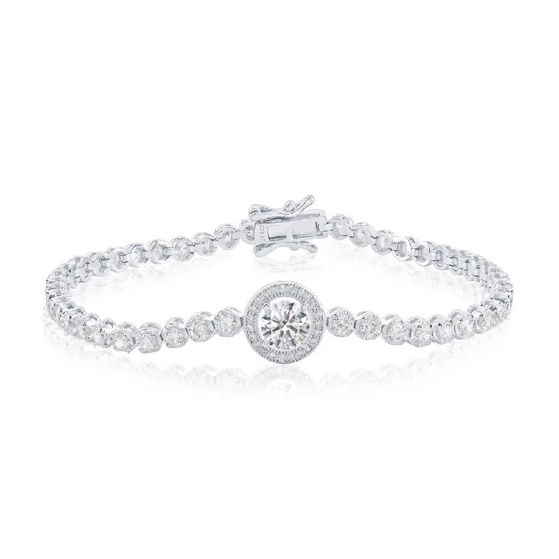 Bangles & Bracelets:Sterling Silver, Round Halo CZ Tennis Bracelet