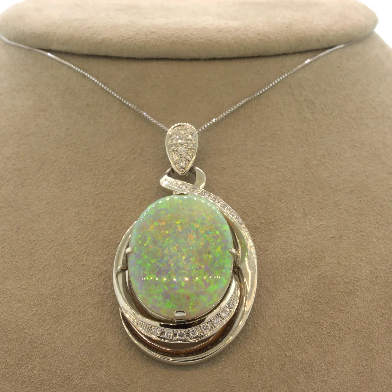 designer necklaces for women -24.08 Carat Australian Opal Diamond Platinum Pendant