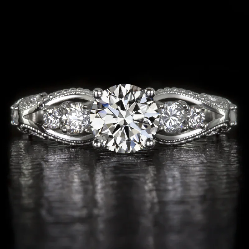 gold engagement rings -VINTAGE STYLE DIAMOND ENGAGEMENT RING CERTIFIED 1.32c J VS2 ROUND CUT WHITE GOLD