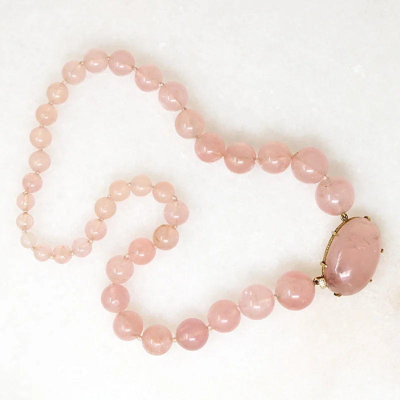 creative design necklaces for women -Blushing Rose Quartz Bead & Gold Necklace