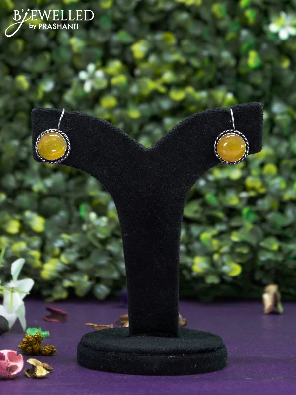 modern silver earrings for women -Oxidised hanging type earring  with yellow stones