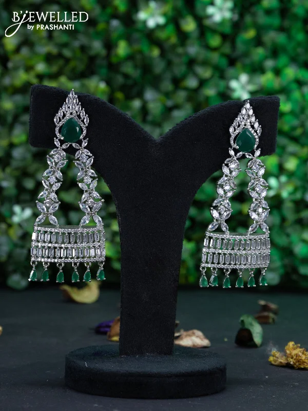 emerald earrings for women -Zircon earring with emerald & cz stones and hangings