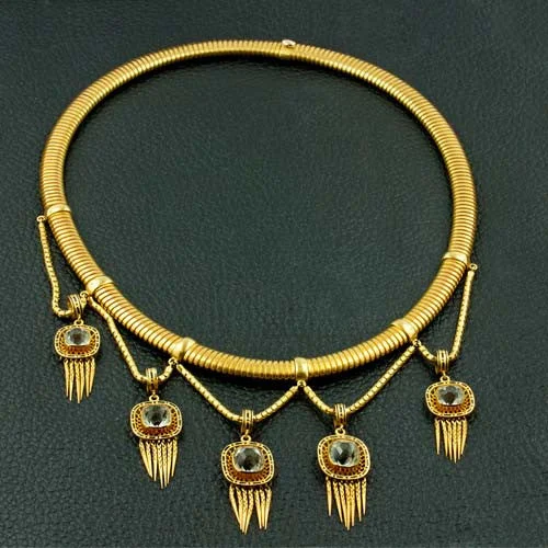 vintage gold necklaces for women -Gold & Rock Crystal Estate Necklace & Pin Set