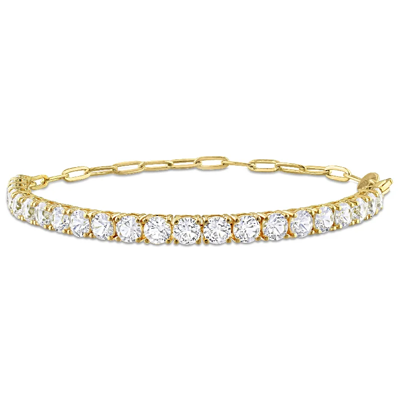 silver gemstone rings -Mimi & Max 6ct TGW Created White Sapphire Semi Tennis Bracelet with Chain in Yellow Silver