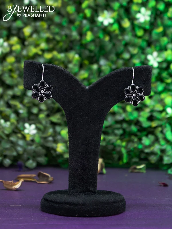 hoop earrings for women -Oxidised hanging type earring with black stones