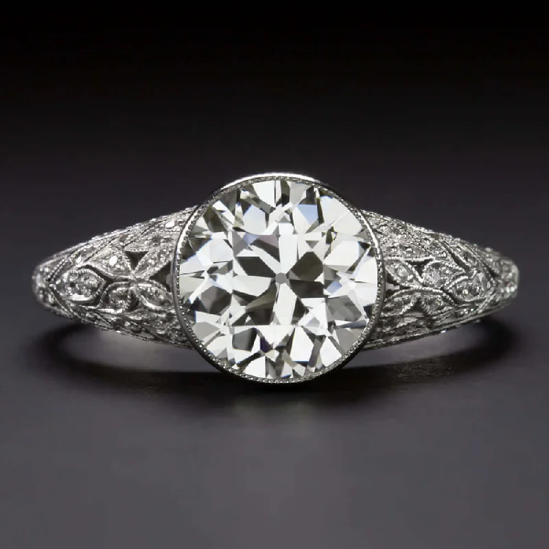 engagement rings with vintage style -2.84ct CERTIFIED OLD EUROPEAN CUT DIAMOND ENGAGEMENT RING PLATINUM VINTAGE STYLE