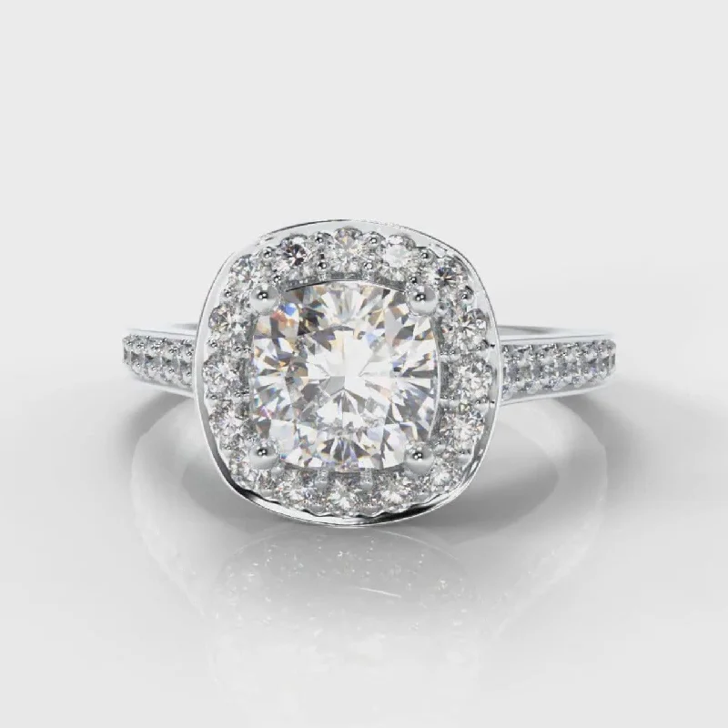 women’s oval engagement rings -Pavé Cushion Cut Diamond Halo Engagement Ring