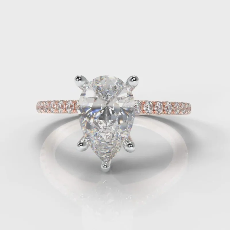 unique engagement rings -Petite Micropavé Pear Diamond Engagement Ring - Rose Gold