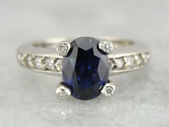 custom diamond engagement rings -Cobalt Blue Ceylon Sapphire and Diamond Engagement Ring