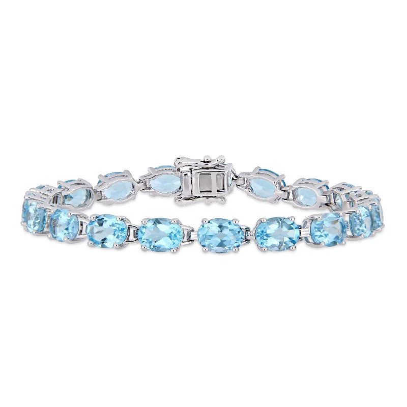 bridal ring sets -Mimi & Max 28 1/2ct TGW Oval-Cut Sky-Blue Topaz Tennis Bracelet in Sterling Silver