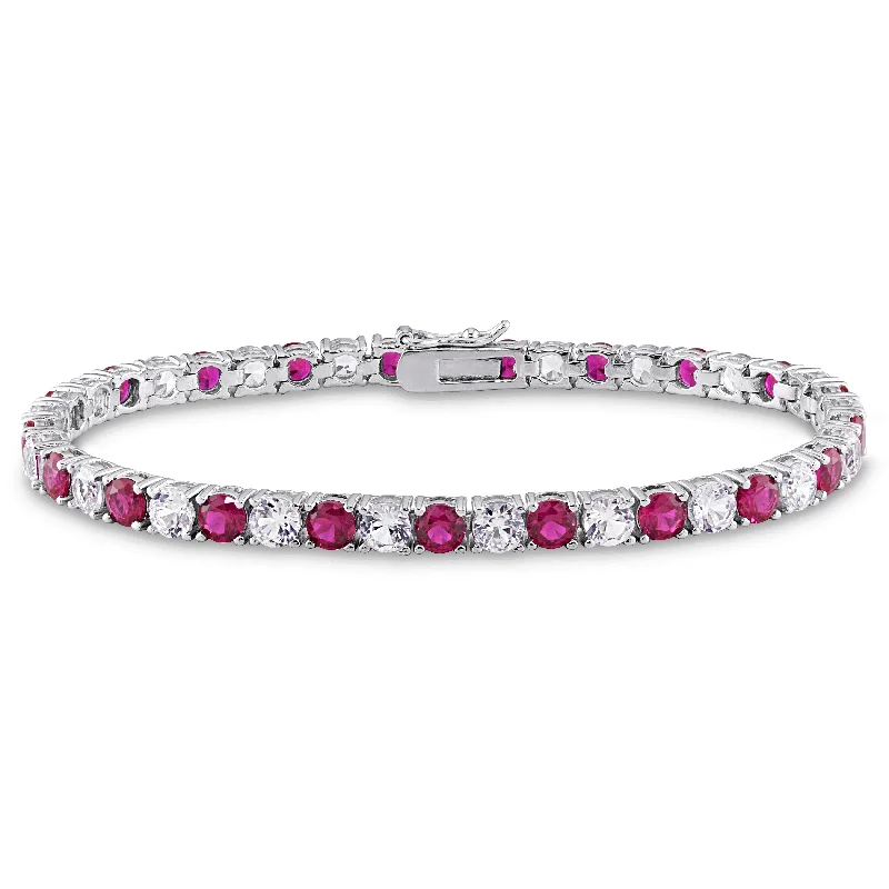 multi-colored bracelets for women -Mimi & Max 14 1/2ct TGW Created Ruby and Created White Sapphire Bracelet in Sterling Silver