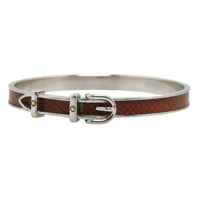 engagement rings for women -Hermes Silver Brown Metal Leather Bangle