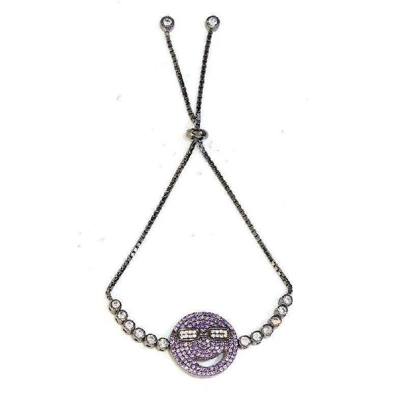 engraved rings for women -Figaro Emoji Purple Face Oxidised Silver Bracelet