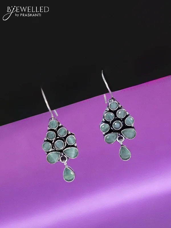 affordable earrings for women -Oxidised hanging type earring with mint green stones