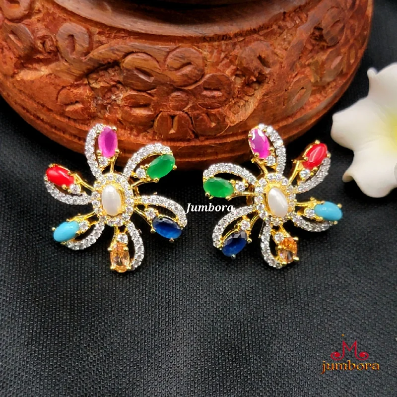 emerald earrings for women -Multicolor Floral AD Zircon Stud Earring