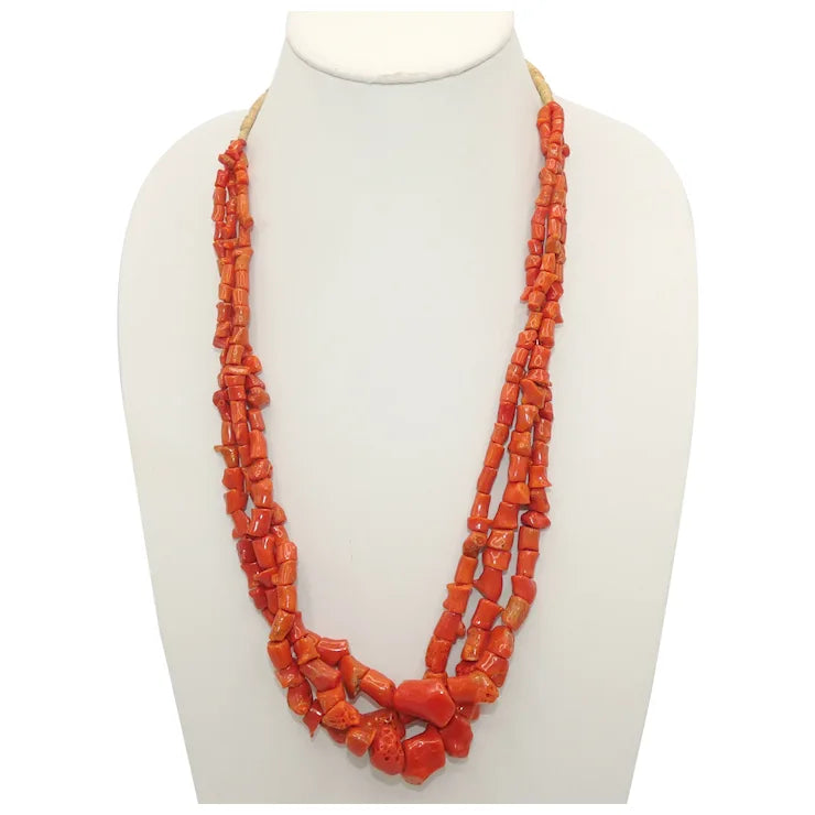 sparkling crystal necklaces for women -Three Strand Coral Necklace