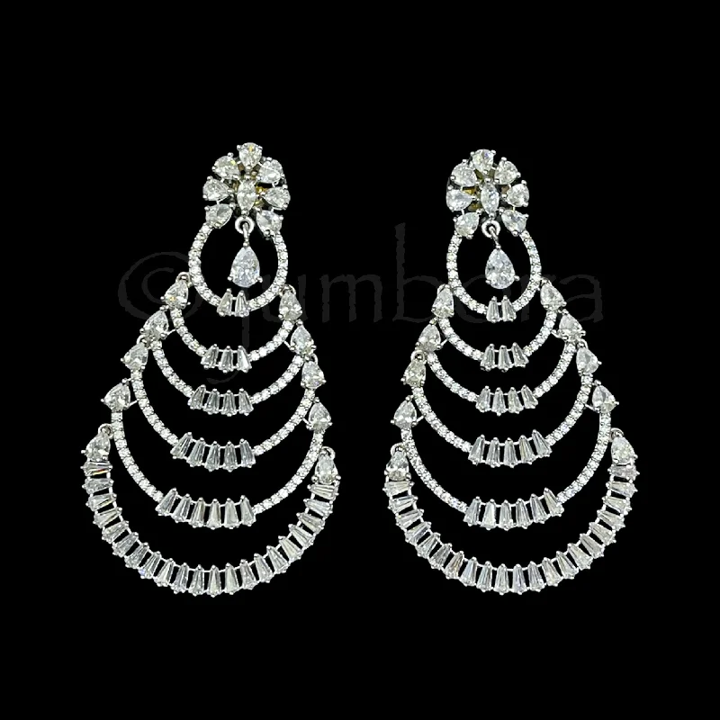 women’s birthstone earrings -Statement Long White AD Zircon (CZ) Earring in Rhodium Polish