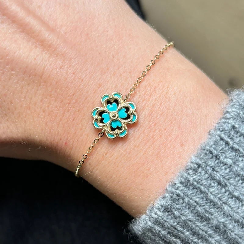 personalized bangles for women -Blue Enamel Single Clover Bracelet