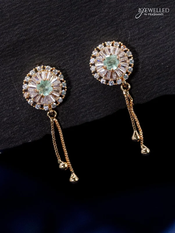 silver hoop earrings for women -Zircon earring with mint green and cz stone in rose gold finish