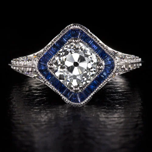 women’s cushion cut engagement rings -1.41ct GIA CERTIFIED OLD MINE CUT DIAMOND ENGAGEMENT RING SAPPHIRE VINTAGE STYLE