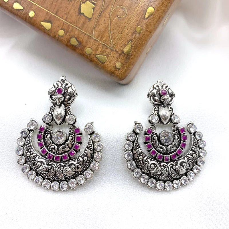 dangling earrings for women -Graceful Handcrafted Peacock Oxidized Silver Earring in Chaandbali style