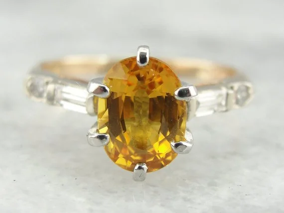 cushion cut engagement rings -Golden Sapphire Diamond Engagement Ring