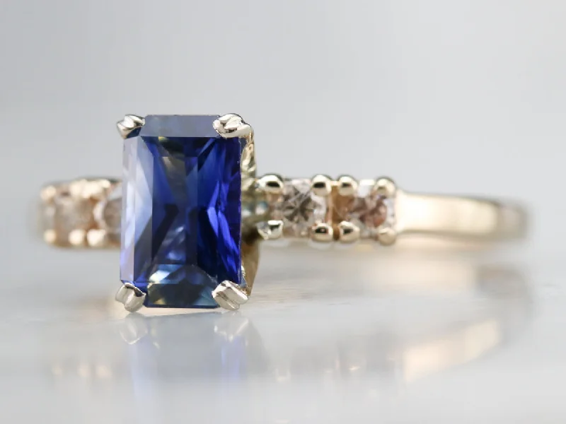 Emerald Cut Sapphire and Diamond Ring