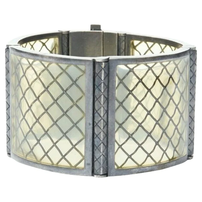 silver gemstone rings -Bottega Veneta silver pale plexi cuff bracelet