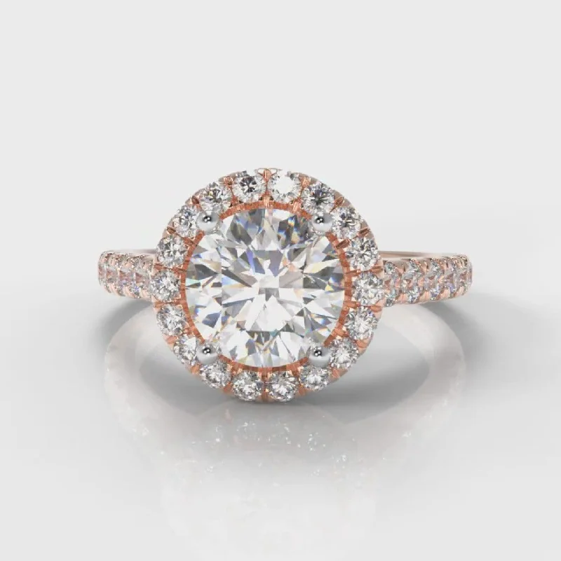 rose gold engagement rings -Micropavé Round Brilliant Cut Diamond Halo Engagement Ring - Rose Gold