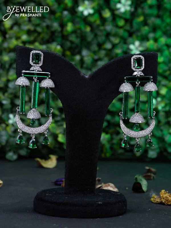 long chain earrings for women -Zircon earring with emerald & cz stones and hangings