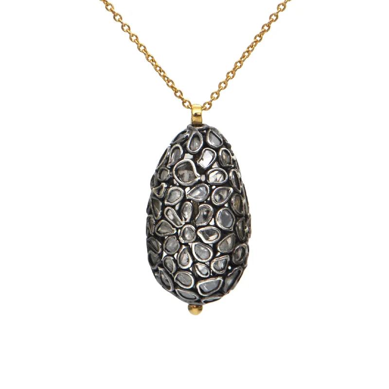 gold chain necklaces for women -Gurhan Pastiche Sliced Diamond Sterling Egg and 22k Gold Necklace