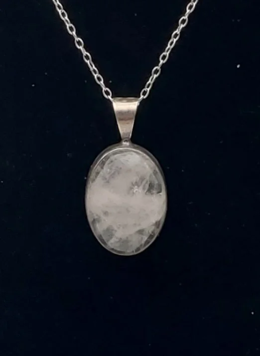 unique necklaces for women -Rose Quartz Cabochon Vintage Pendant Sterling Silver Chain Necklace - 18"