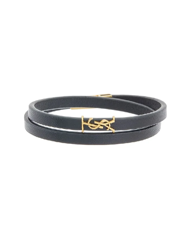 vintage engagement rings for women -Saint Laurent Cassandre Double Wrap Leather Bracelet