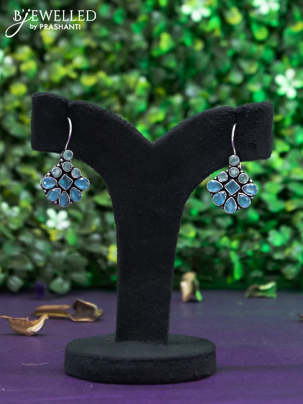 gold hoop earrings for women -Oxidised hanging type earring with mint green and ice blue stones