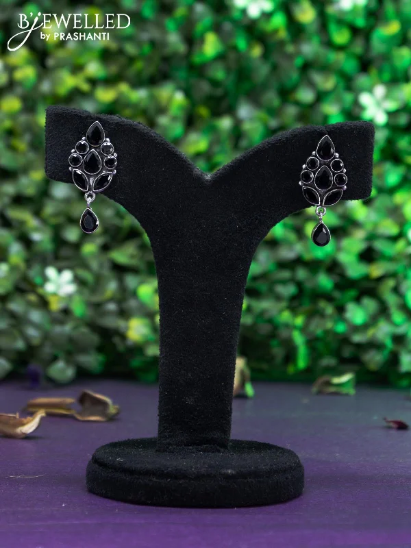 women’s vintage earrings -Oxidised earring with black stones and hanging