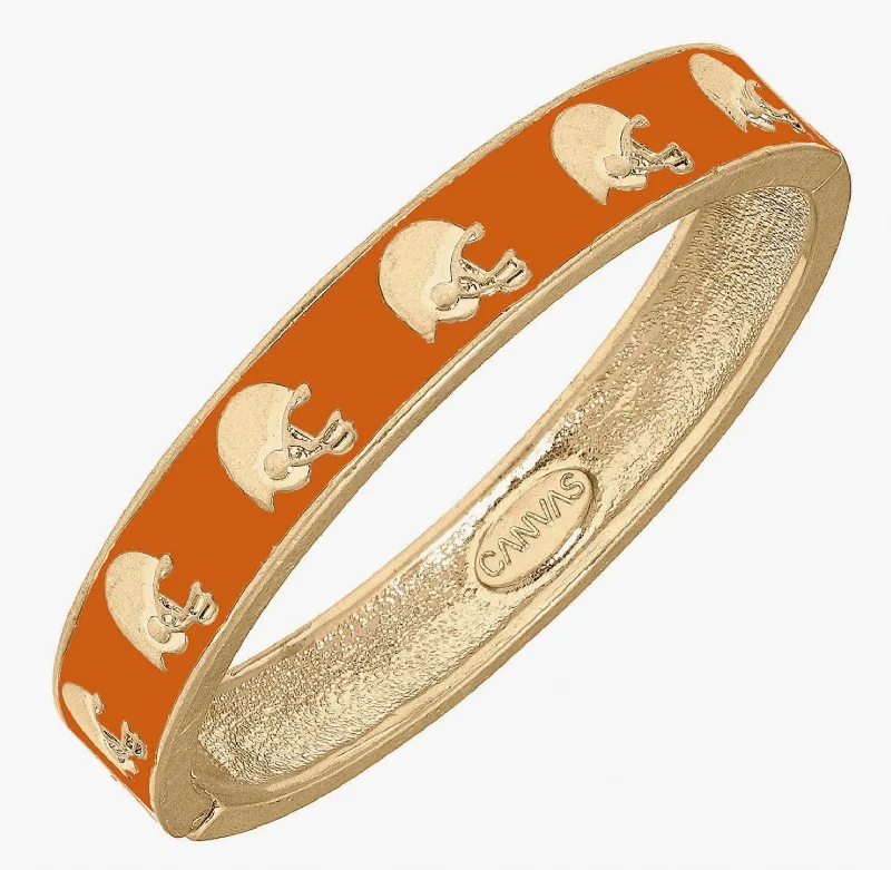 casual bracelets for women -Women's Game Day Enamel Football Helmet Hinge Bangle In Orange