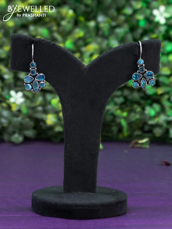 luxury gemstone earrings for women -Oxidised hanging type earring with ice blue stones