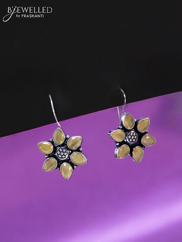 bridal earrings for women -Oxidised hanging type earring floral design with yellow stones