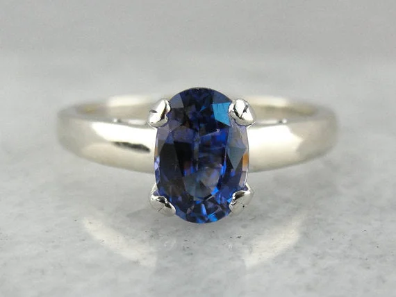 engagement rings with colored diamonds -Large Sapphire Solitaire Engagement Ring in White Gold, Timeless Elegance