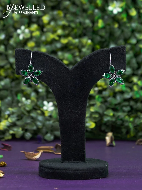 statement diamond earrings for women -Oxidised hanging type earring floral design with emerald stones