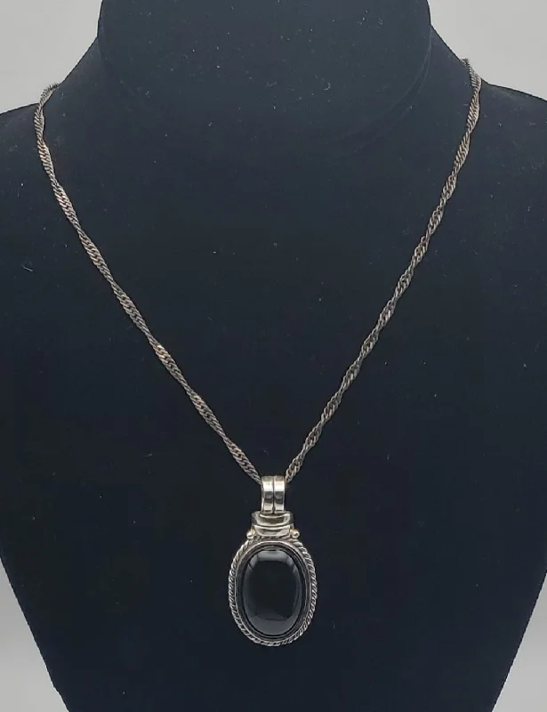 diamond necklaces for women -Black Onyx Pendant on Sterling Silver Italian Chain Necklace - 26"