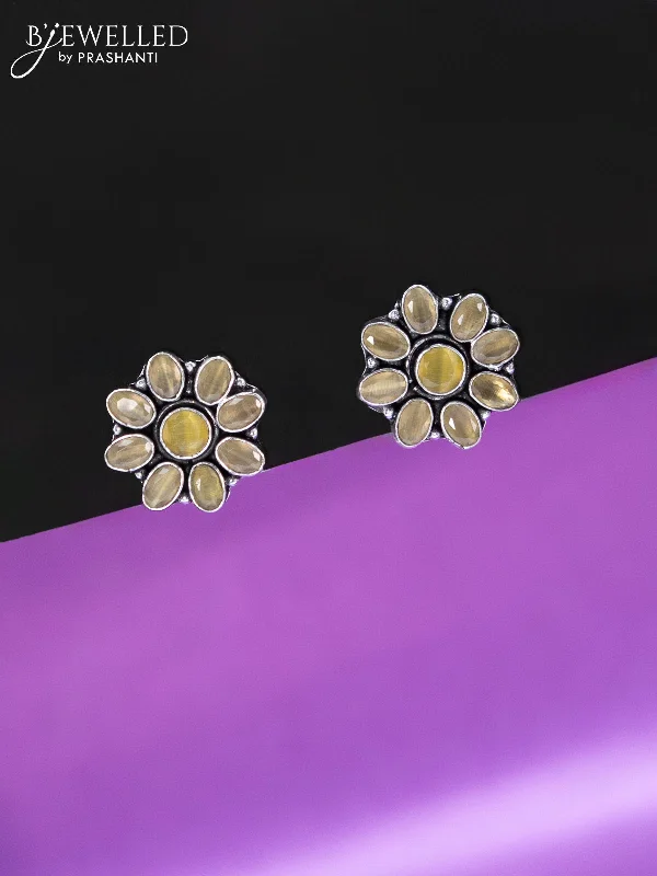 hoop earrings for evening wear -Oxidised earrings floral design with yellow stones