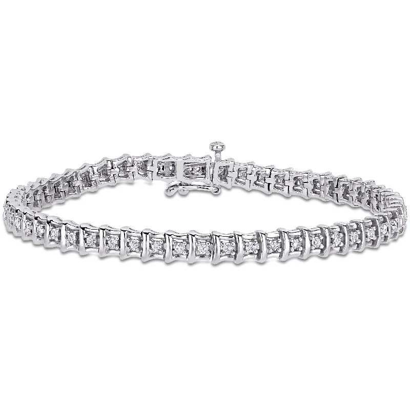 luxury silver bangles -Mimi & Max 1ct TW Diamond Tennis Bracelet in Sterling Silver