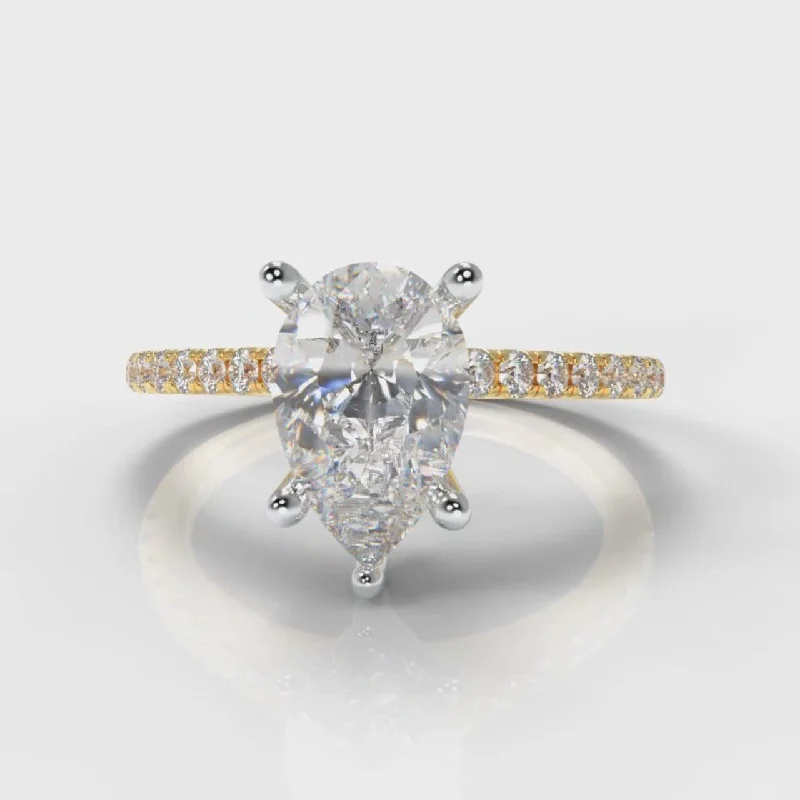 silver engagement rings -Petite Micropavé Pear Diamond Engagement Ring - Yellow Gold