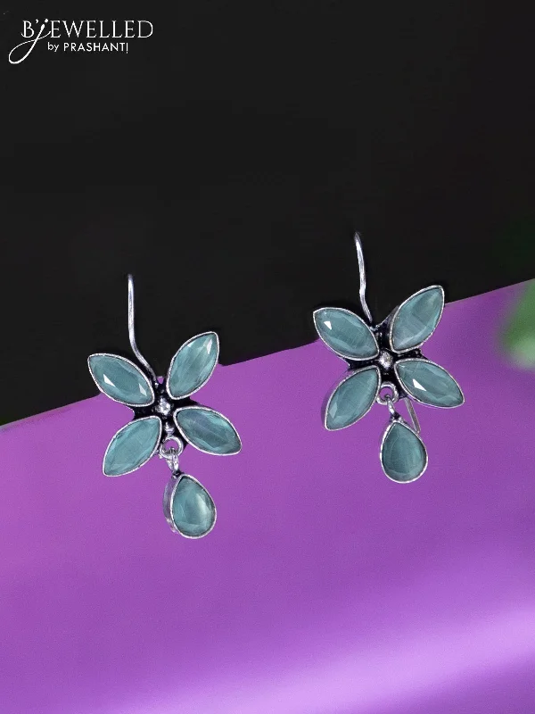 designer earrings for women -Oxidised hanging type earring with mint green stones