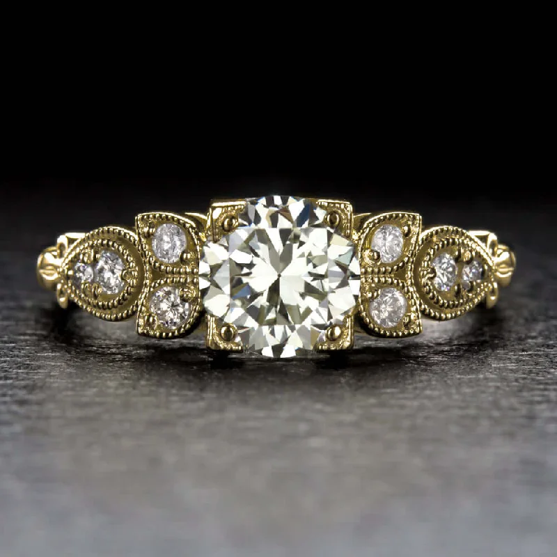 affordable solitaire engagement rings -1.06ct O-P VS2 VINTAGE STYLE ROUND DIAMOND ENGAGEMENT RING GOLD NATURAL 1ct