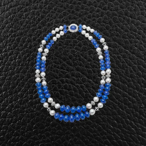 trendy choker necklaces for women -Tanzanite, Pearl, Diamond & Onyx Necklace